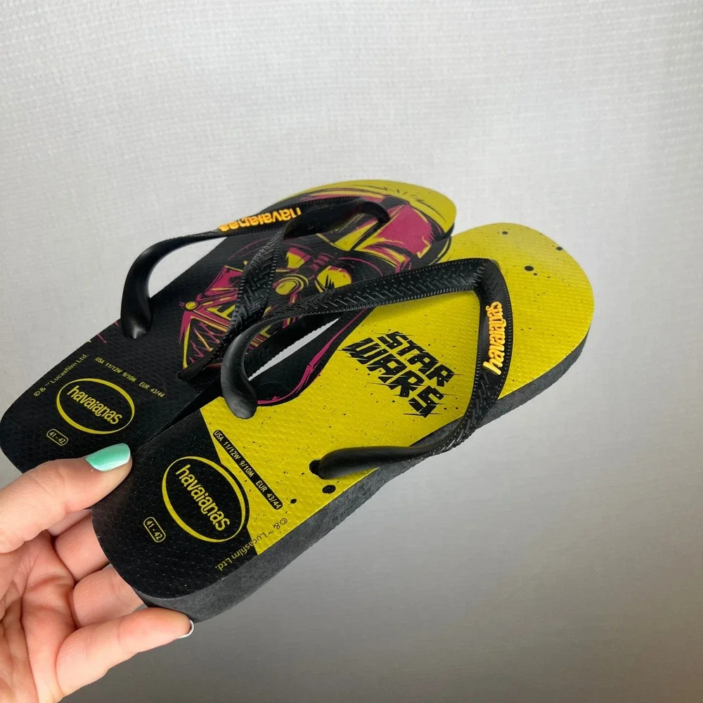 Havaianas Star Wars Darth Vader Flip Flops Mens 9/10 Yellow Black Sandals Brazil